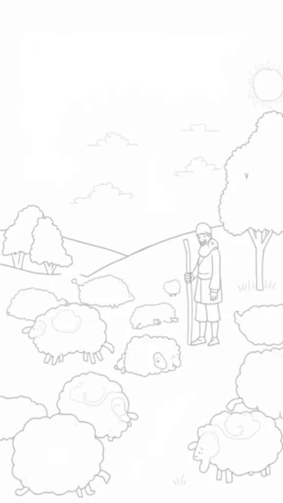 sheep and shepherd coloring page